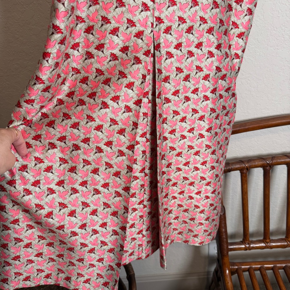 Tory Burch Pink Red Bird Floral 100% Silk Shift Dress Size 4 12151415 Sleeveless - Picture 10 of 10